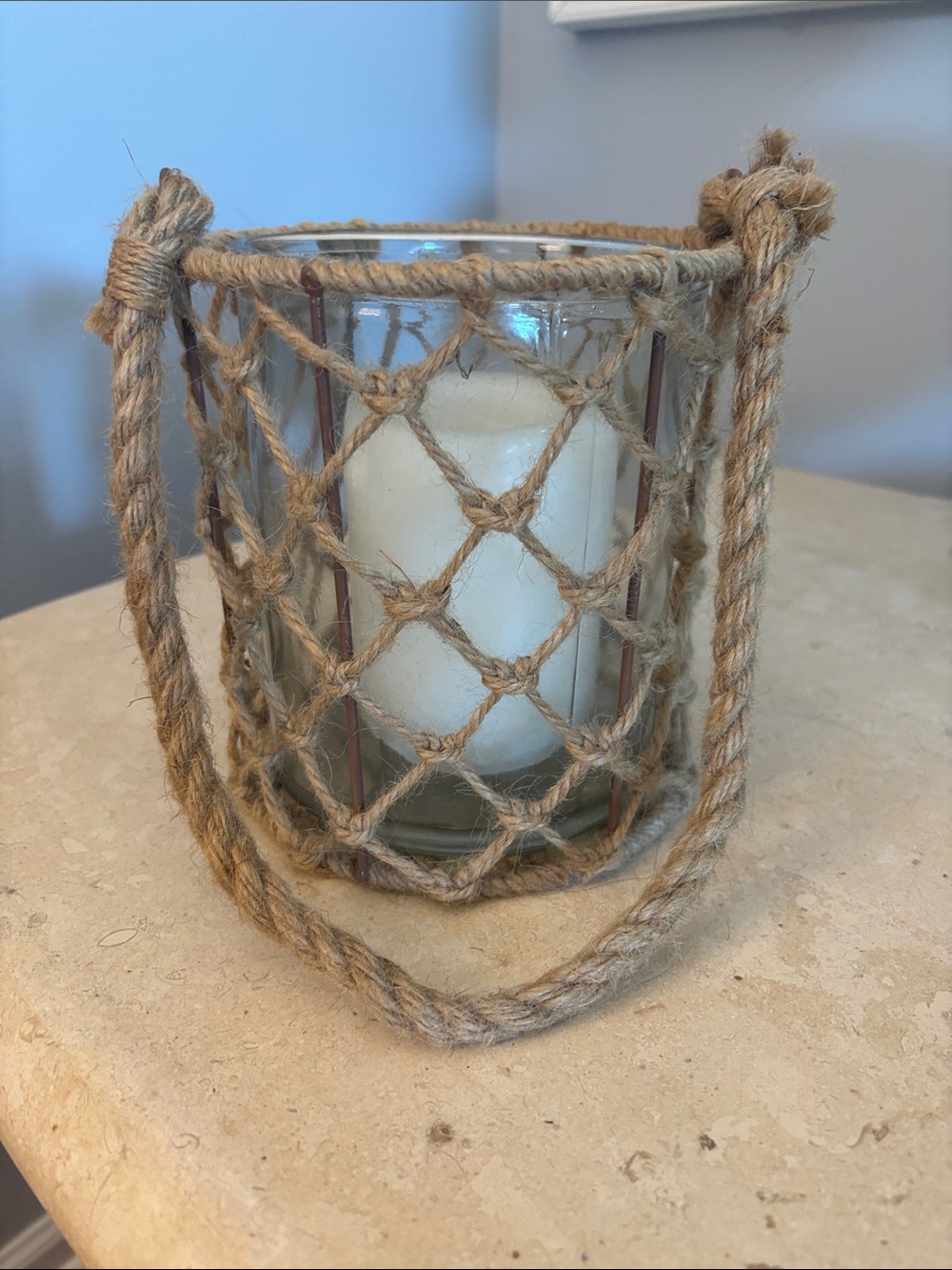 Natural Jute Rope Lantern with Glass Votive Holder